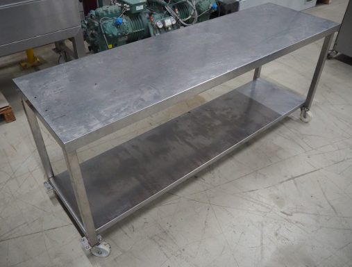Mesa móvil de acero inoxidable con balda y ruedas